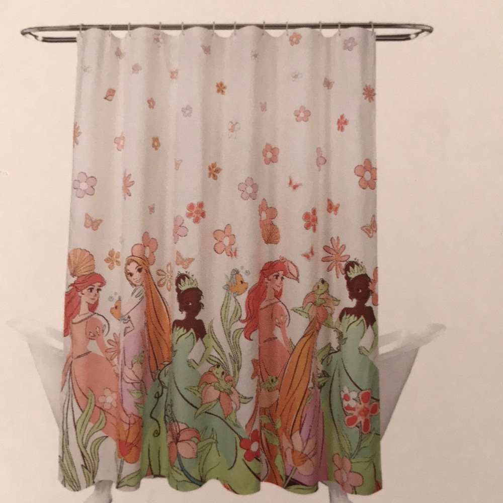 Disney Princess Floral Shower Curtain - White, Pink bathroom accessory